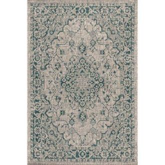 Jonathan Y Designs Rozetta Boho Medallion Textured Weave Indoor/Outdoor Area Rug in Gray/teal at Nordstrom, Size 2Ft 0In X 8Ft 0In