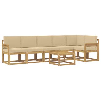 vidaXL Conjunto De Sof&aacute;s De Exterior Con Coj&iacute;n 7 Pcs Y Beige Poli&eacute;ster Vidaxl