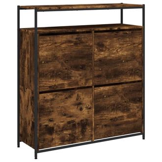 Berkfield Home Shoe Cabinet with 4 Flip-Drawers Smoked Oak 100x34x112 cm in Brown | Size: 100 x 34 x 112 cm