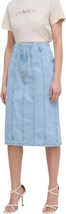 Silvian Heach Denim Panelled Midi Straight Skirt - Dames - Spijkerrokken - Blauw - W26 - Denim - Rokken