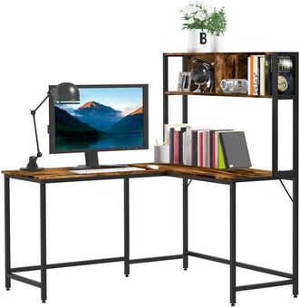 HOMCOM Homcom - Industrial L-Shaped Work Desk & Storage Shelf Steel Frame Adjustable Feet
