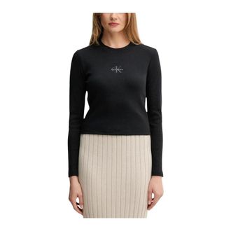 Calvin Klein Jeans Long Sleeve Tops, female, Black, Size: XS Printed Long Sleeve Round Neck Knitwear