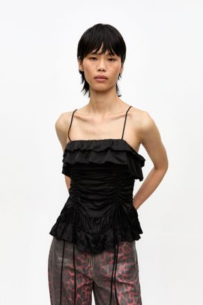 Ganni Black Satin Slip Top - Size 14 Viscose