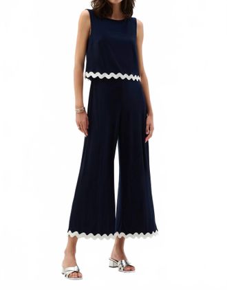 Joseph Ribkoff Silky Knit Jumpsuit With Contrast Trim In Midnight Blue & White