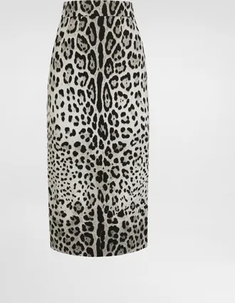 Dolce & Gabbana Charmeuse Calf-length Pencil Skirt With Leopard Print - Woman Skirts Print Silk 36