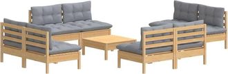 vidaXL Vidaxl - Juego De Muebles De Jard&iacute;n 9 Pzas Y Cojines Madera Pino Gris