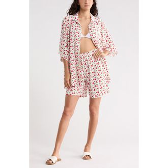 Abound Easy Printed Cover-Up Shirt & Shorts Set in Ivory Fruit Multi at Nordstrom Rack, Size X-Small