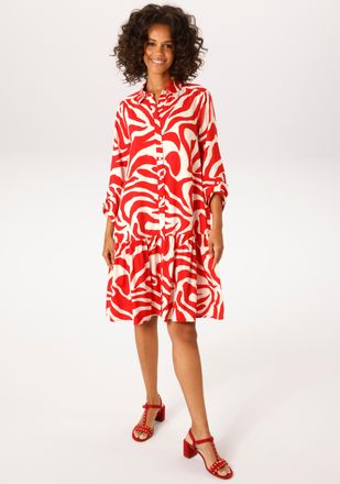 Aniston Blusenkleid ANISTON CASUAL, Damen, Gr. 36, N-Gr, rot, wei&szlig;, Web, Obermaterial: 100% Viskose, bedruckt, gemustert, l&auml;ssig geschnitten kniefrei, Krempel