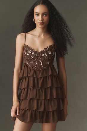 BHLDN Crochet Ruffle Mini Dress