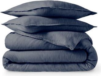 Bare Home 100% Cotton Flannel Duvet Cover & Sham Set in Heather Indigo at Nordstrom, Size Queen