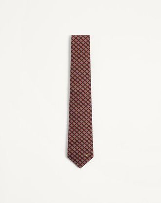 Valentino Garavani Valentie Cotton Jacquard Tie with Chamber Pattern and Vlogo Signature Detail