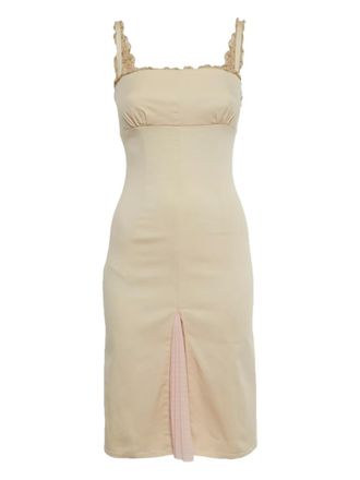 Valentino pliss&eacute; lace-detail midi dress - Neutrals