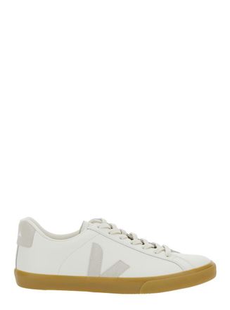Veja Esplar White Low Top Sneakers With Contrasting Heel With Logo Lettering And Logo Patch On The Side In Leather Unisex