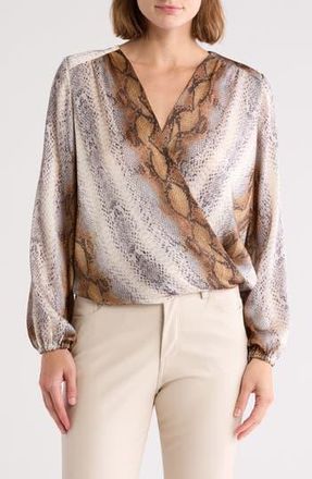 T Tahari Long Sleeve Faux Wrap Blouse in Golden Pearl Snake at Nordstrom Rack, Size X-Small