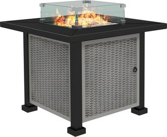 OUTSUNNY Outdoor Propane Gas Fire Pit Table with Wind Screen & Glass Beads