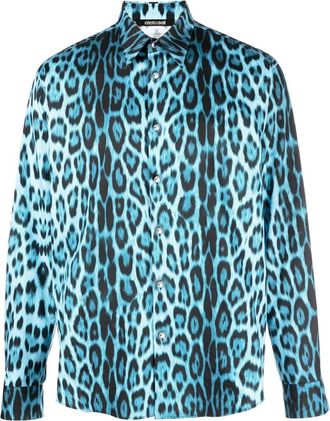 Roberto Cavalli jaguar print cotton shirt - men - Cotton - 50 - Blue