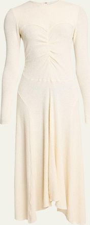 Isabel Marant Flora Ruched Boucle Long-Sleeve Midi Dress