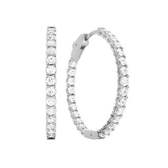 Diamond2Deal 14K White Gold 1 Ct Lab Grown Diamond Round Shape In & Out Hoop Earrings Color- E-F, Clarity- VS1