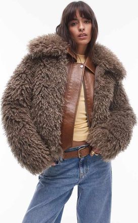 Topshop Bomber in pelliccia sintetica grigio