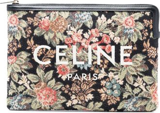 Celine Floral Tapestry Jacquard Calfskin Logo Pouch