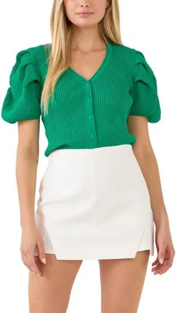 endless rose Puff Sleeve Cardigan in Green at Nordstrom, Size X-Small