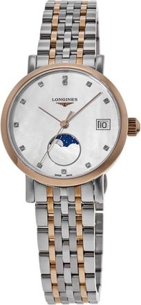 Longines Elegant Collection Automatic Moonphase 30mm Mother of Pearl Diamond Dial Two-Tone Rose Gold Cap & Steel Womens Watch L4.330.5.87.7