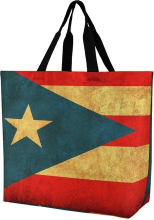 Generic Vintage PuertoPR Flag Reusable Shopping Bags Large Capacity Grocery Bag Heavy Duty Tote for Women 40x40x16cm