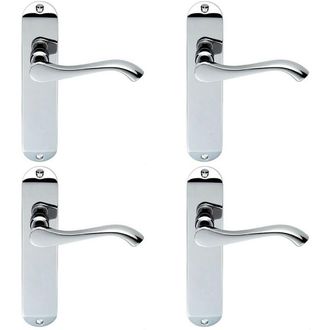Loops 4x PAIR Curved Handle on Chamfered Latch Backplate 180 x 40mm Polished Chrome