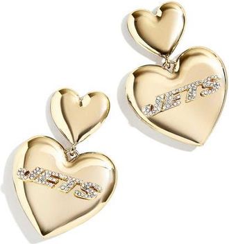 WEAR by Erin Andrews New York Jets Heart Statement Drop Earrings in Gold at Nordstrom