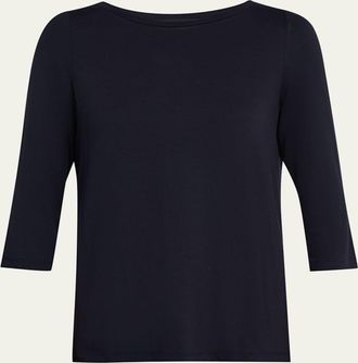 Majestic Filatures Soft Touch 3/4-Sleeve Pleat Back Crewneck Tee