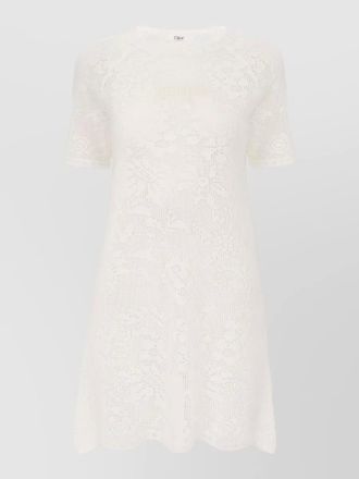 Chlo&eacute; crochet floral knit short dress semi sheer