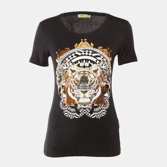 Versace Jeans Black Tiger Print Fabric Blend