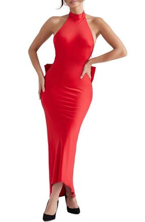 House of CB Ilaria Backless Bow Halter Dress in Red at Nordstrom, Size X-Large