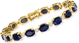 Ross-Simons Sapphire and. Diamond Bracelet in 14kt Yellow Gold