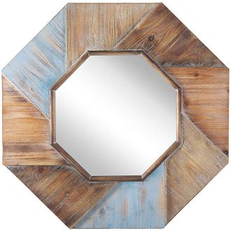 Beliani Beliani - Decorative Wall Mirror Octagonal Wooden Frame 77 x 77 cm Dark Wood Blue Mirio