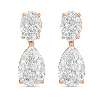 Diana M. Jewels 14KW RG 12.00 Ct TW of Lab grown oval and pear shape diamond drop earrings