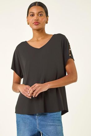 Roman Cold Shoulder Button Top
