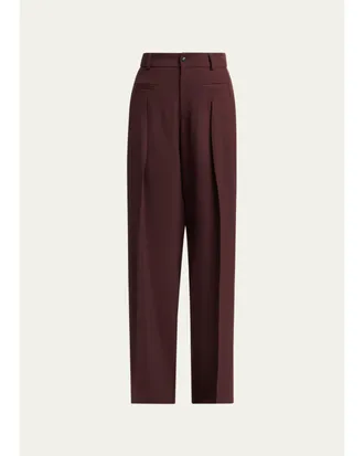 Kiton Pleated Wool-Silk Straight-Leg Trousers