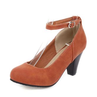 Generic Womens Retro Block Heel Mary Jane Shoes - Platform Ankle Strap Pumps Round-Toe Faux Suede Daily Wear Heels,Orange,1.5 UK