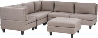 Beliani Modular Corner Sofa 5 Seater UNSTAD Fabric Brown with Ottoman Right Hand