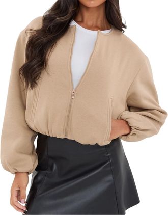 I Saw It First Bomberjack voor dames met elastische zoom (Taupe)