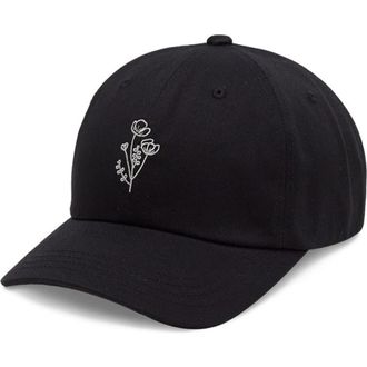 tentree Flower Embroidery Peak Hat in Meteorite Black/light Moss at Nordstrom