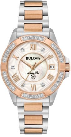 Bulova Quarzuhr »Marine Star« Armbanduhr, Damenuhr, Datum, Diamanten, Saphirglas, Edelstahlarmband