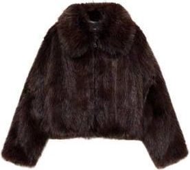 Mango faux fur jas donkerbruin