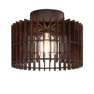 Industville Rift Slatted Wooden Drum Semi Flush Mount Light - Dark in Bronze | Size: Medium