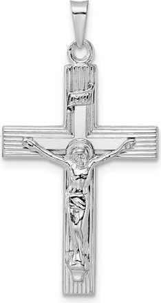 Diamond2Deal 14k White Gold Polished Solid INRI Striped Crucifix Pendant