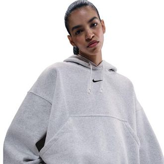 Nike Womens PHNX Fleece OS Pullover Hoodie - Black/Birch Heather Size L
