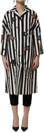 Dolce & Gabbana Black White Striped Embellished Coat Jacket - female - Dolce & Gabbana - Single-Breasted Coats - Multicolor - XS - Coats