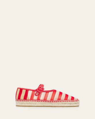 Loeffler Randall Clover Striped Mesh Mary Jane Espadrilles