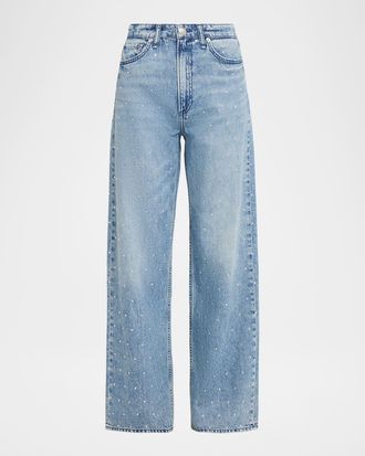 Rag & Bone Featherweight Logan Embellished Mid-Rise Wide Jeans